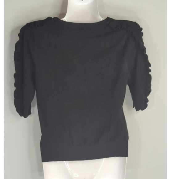 Zara Black Ruffle Short Sleeves Sweater Women's S Whimsical Preppy Dark Academia - Picture 5 of 8